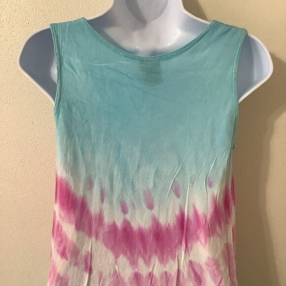 Vintage Blue Tie Dye Fairy Hippie Boho Embroidered Festive Mini Dress Large - Picture 5 of 9